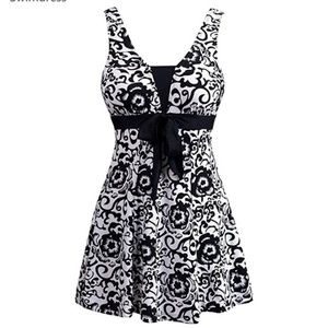 NWT $159 WANTDO 8 10 SWIM DRESS  NAVY WHITE ONE PIECE SWIMSUIT